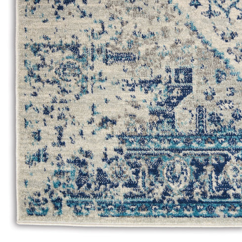 5' X 7' Ivory And Light Blue Floral Medallion Distressed Area Rug